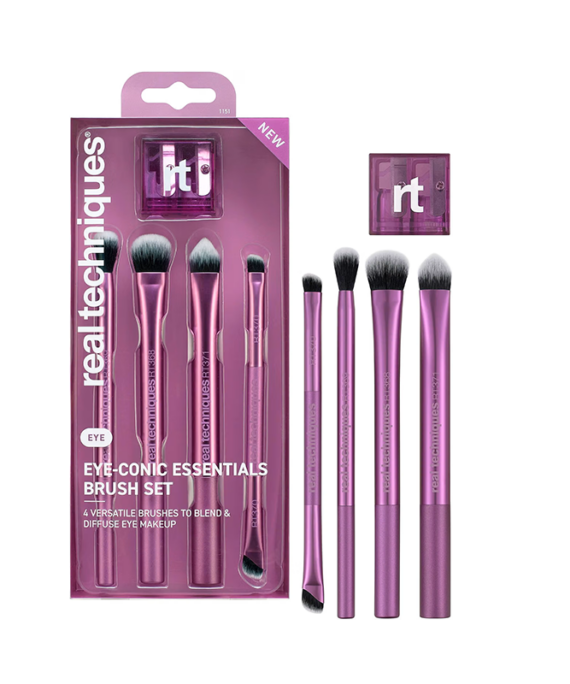 Real Techniques Eye-conic Essentials Set (Kit 4 Pennelli e Temperino per Trucco Occhi)